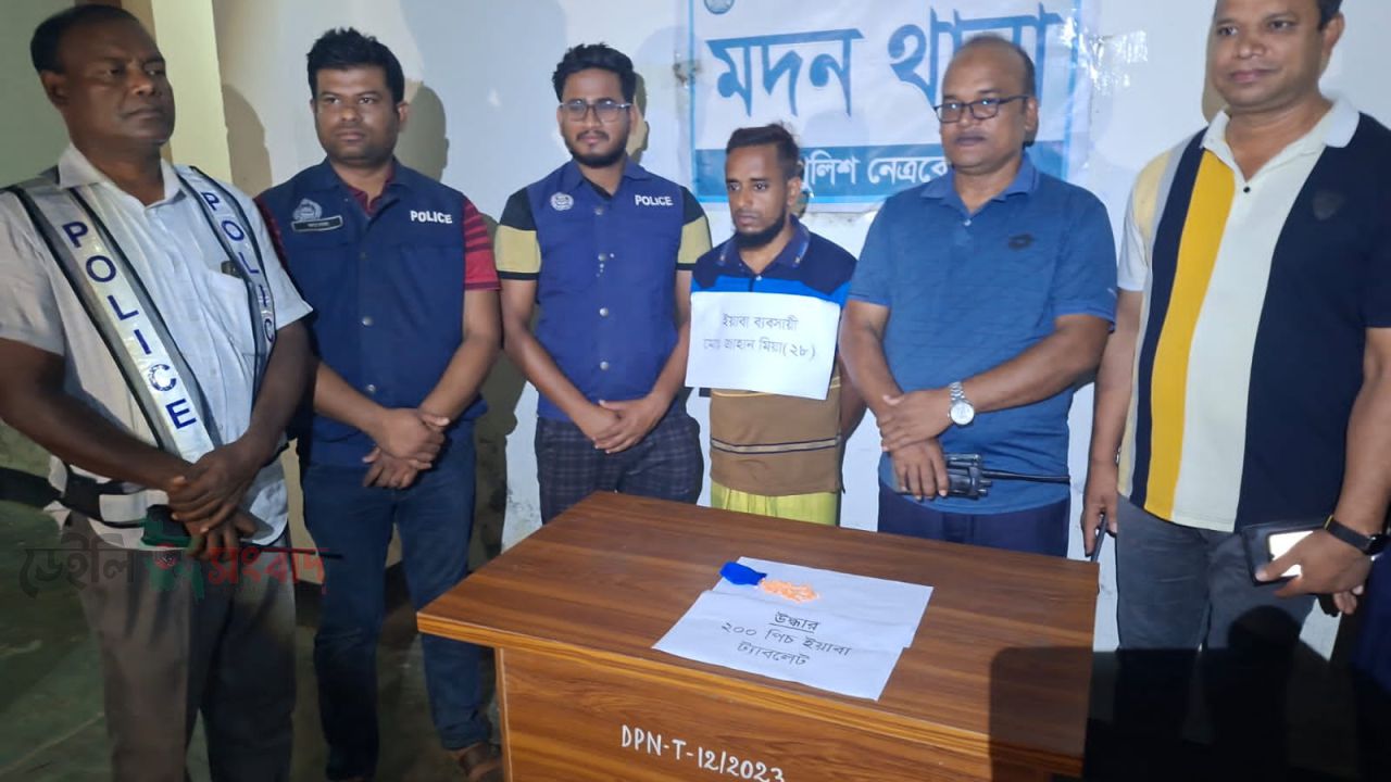 মদনে ২০০ পিস ইয়াবাসহ মাদক কারবারি গ্রেফতার,পূর্বের মাদক মামলায় ছিল সাজা পরোয়ানা