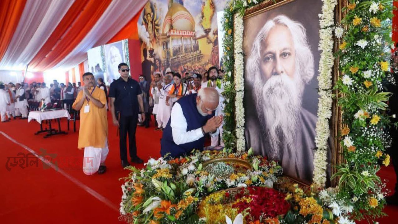কবিগুরু রবীন্দ্রনাথকে স্মরণ করে, প্রধানমন্ত্রীর উপস্থিতিতে, মুখ্যমন্ত্রী শুভেন্দু অধিকারী শপথ গ্ৰহন।   