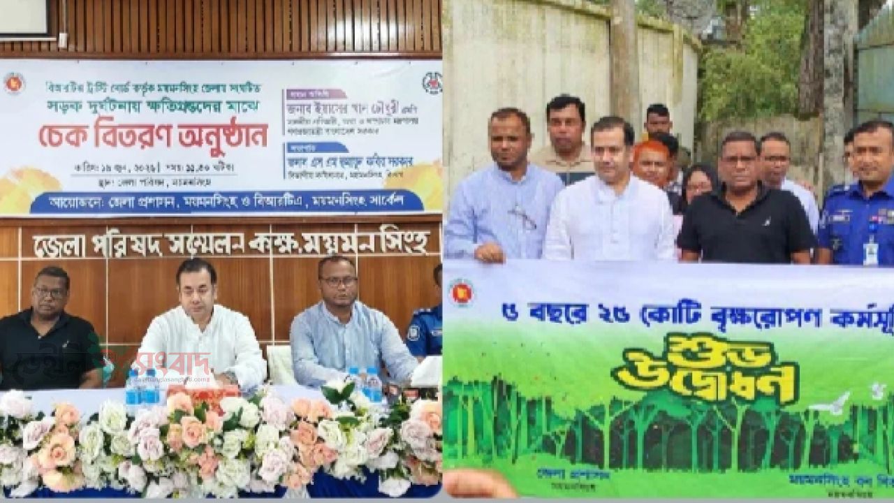 ময়মনসিংহে সড়ক দুর্ঘটনায় ক্ষতিগ্রস্তদের মাঝে চেক বিতরণ ও বৃক্ষরোপণ কর্মসূচি উদ্বোধন করেন তথ্য প্রতিমন্ত্রী