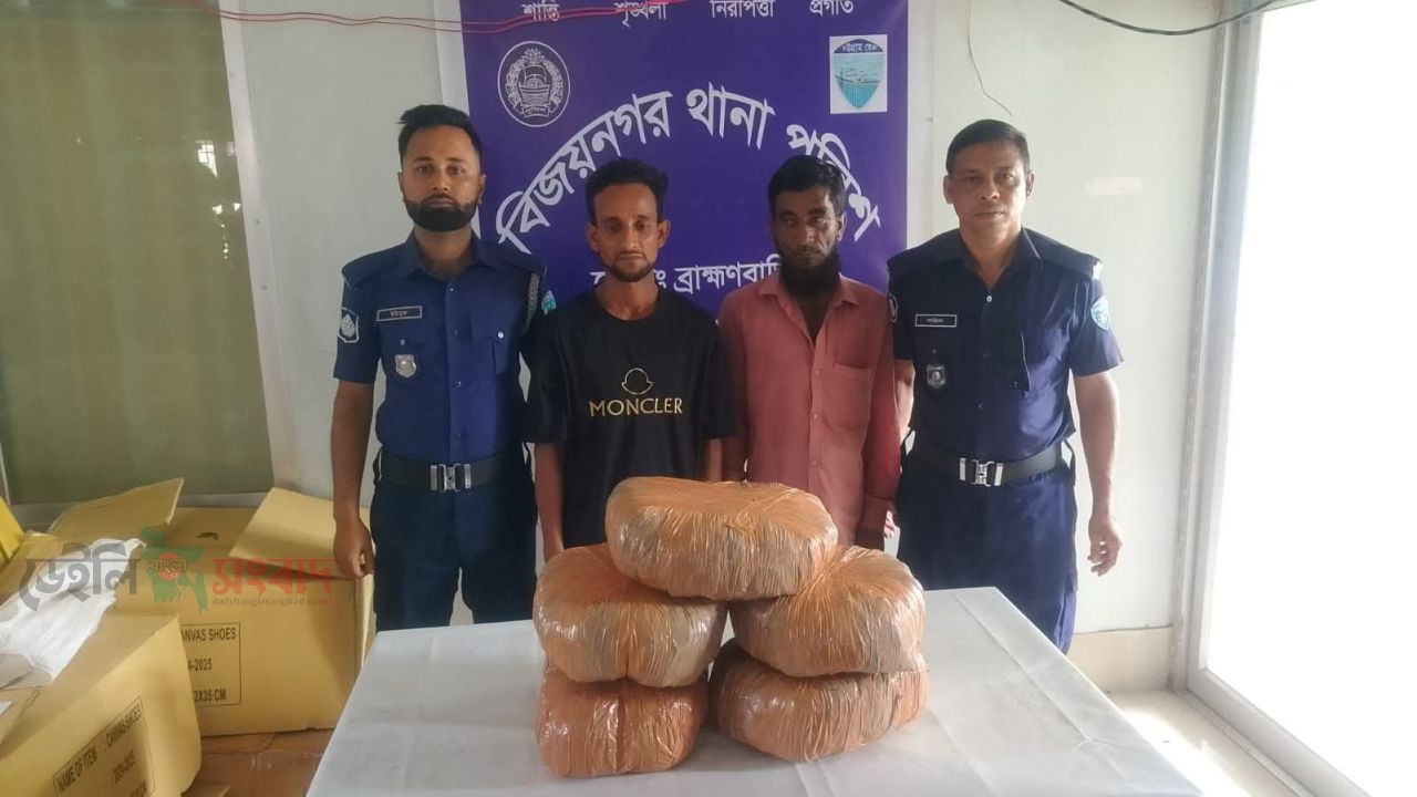 বিজয়নগরে গাঁজাসহ ০২ মাদক কারবারী গ্রেফতার: