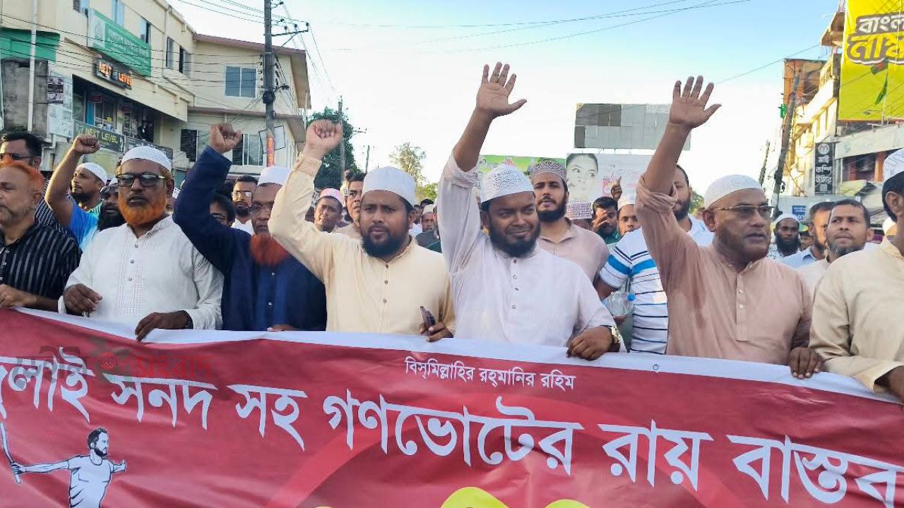 জুলাই সনদ ও গণভোটের রায় বাস্তবায়নের দাবিতে নড়াইলে ১১ দলীয় ঐক্যের গণমিছিল 