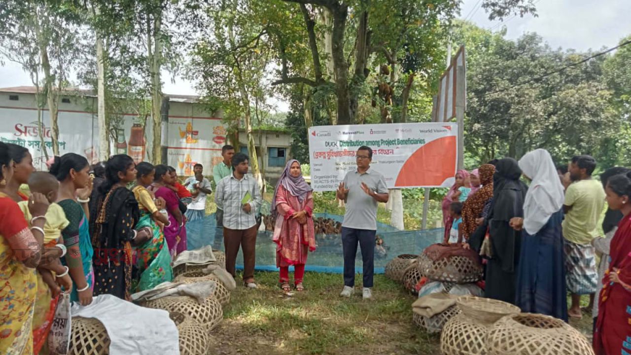 ওয়ার্ল্ড ভিশন ঠাকূরগাঁও রিয়্যাক্টস ইন প্রকল্পের আওতায় সুবিধাভোগীদের মাঝে হাসঁ বিতরণ। 