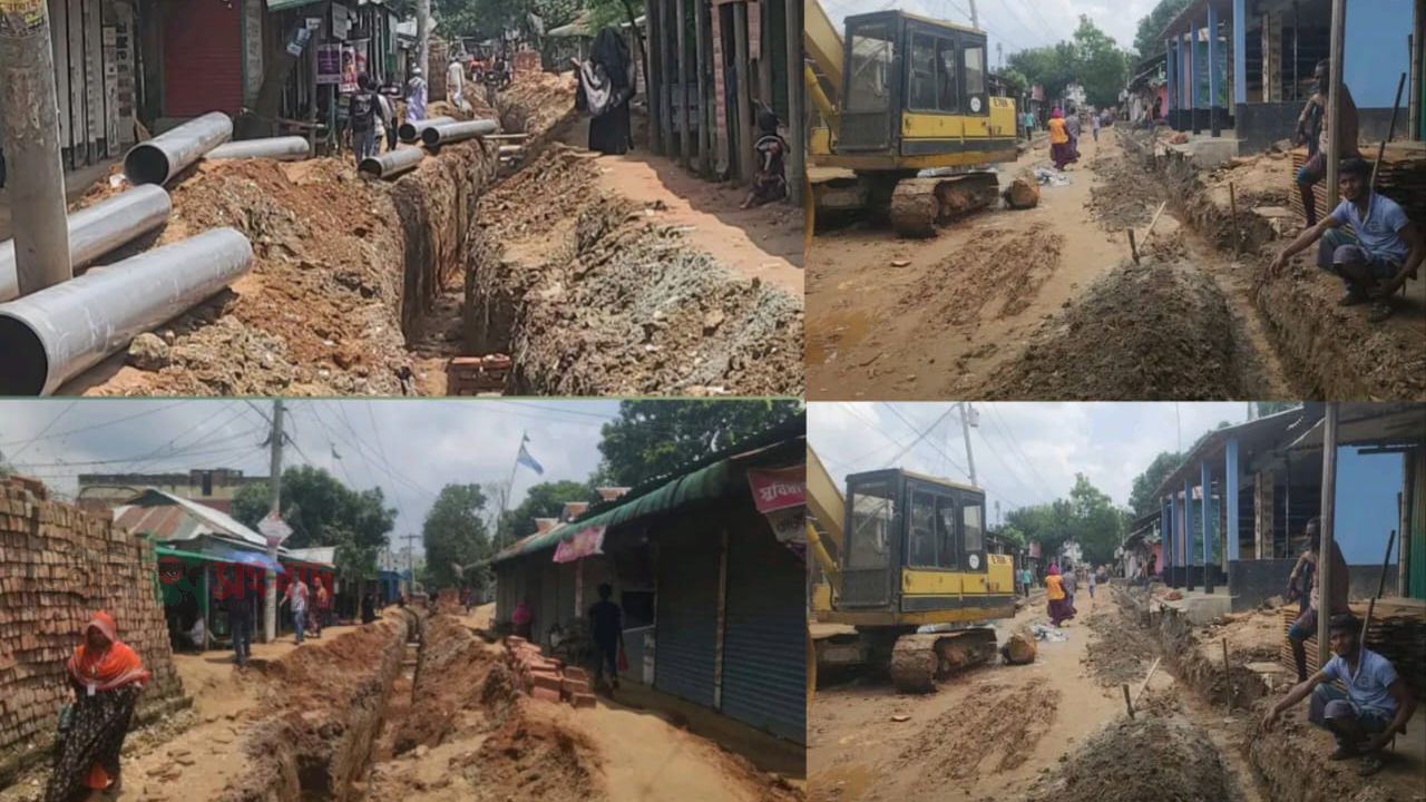 উন্নয়ন নাকি ভোগান্তি শ্রীপুরে রাস্তা কেটে ড্রেনেজ পাইপলাইন