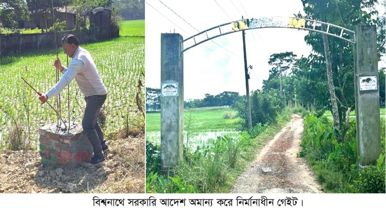 বিশ্বনাথে সরকারী আদেশ অমান্য করে সড়কে গেইট নির্মাণের অভিযোগ ২০২৫ সালে সাবেক এমপির নামে নাম ফলক স্থাপন