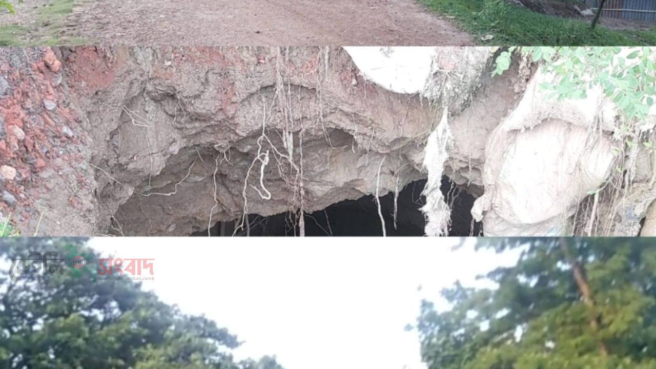 মদনের পাহাড়পুর ব্রিজের সংযোগ সড়ক ধসে যোগাযোগ বিচ্ছিন্ন, দুর্ভোগে দুই ইউনিয়নের মানুষ