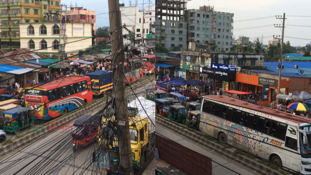 পদুয়ার বাজার বিশ্বরোডে ভাসমান ফুটপাতের দখলে তীব্র যানজট, চরম ভোগান্তিতে হাজারো মানুষ