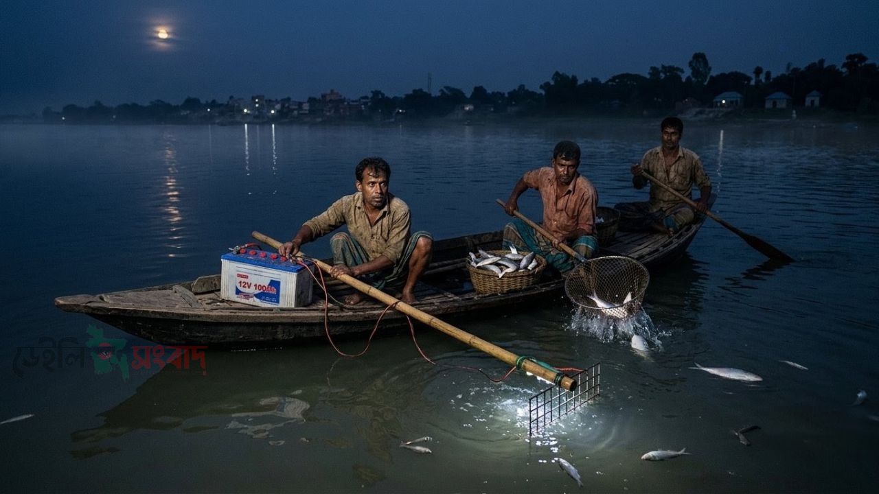 বেড়ায় রাতের আঁধারে বৈদ্যুতিক শকে মাছ নিধন: হুমকির মুখে যমুনার জীববৈচিত্র্য