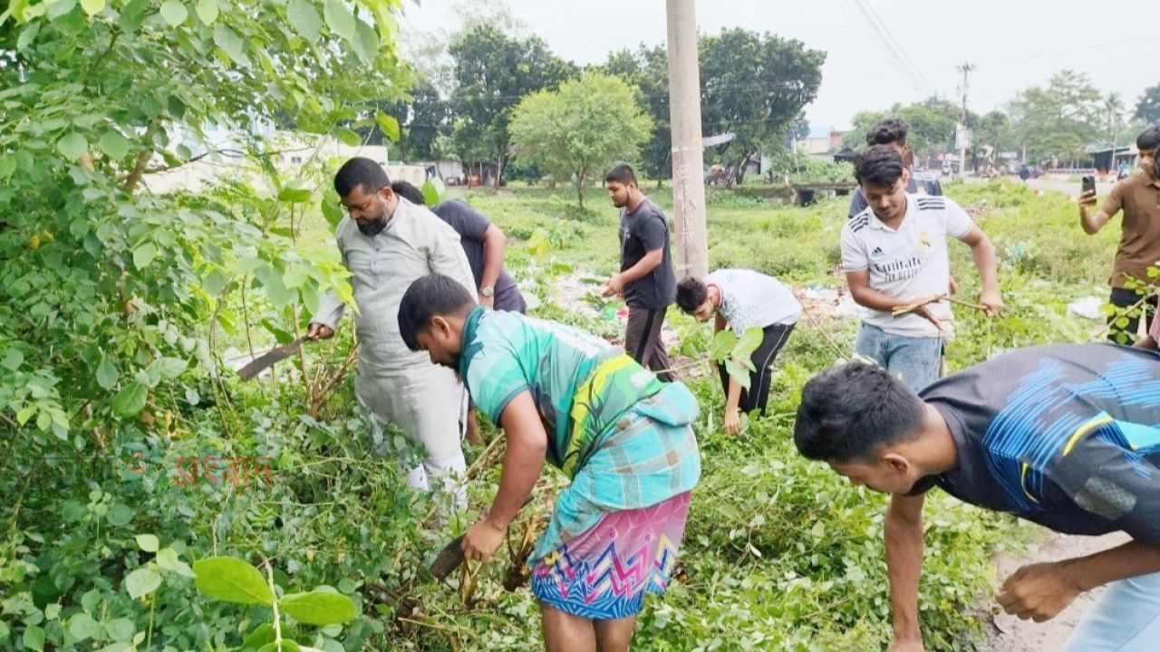 সড়ক দুর্ঘটনা ঠেকাতে বীরগঞ্জে মহাসড়কের ঝোপঝাড় পরিষ্কার