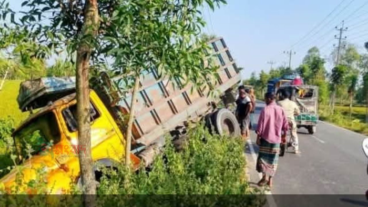 জলঢাকায় প্রাণ রক্ষা করতে গিয়ে ট্রাক খাদে 