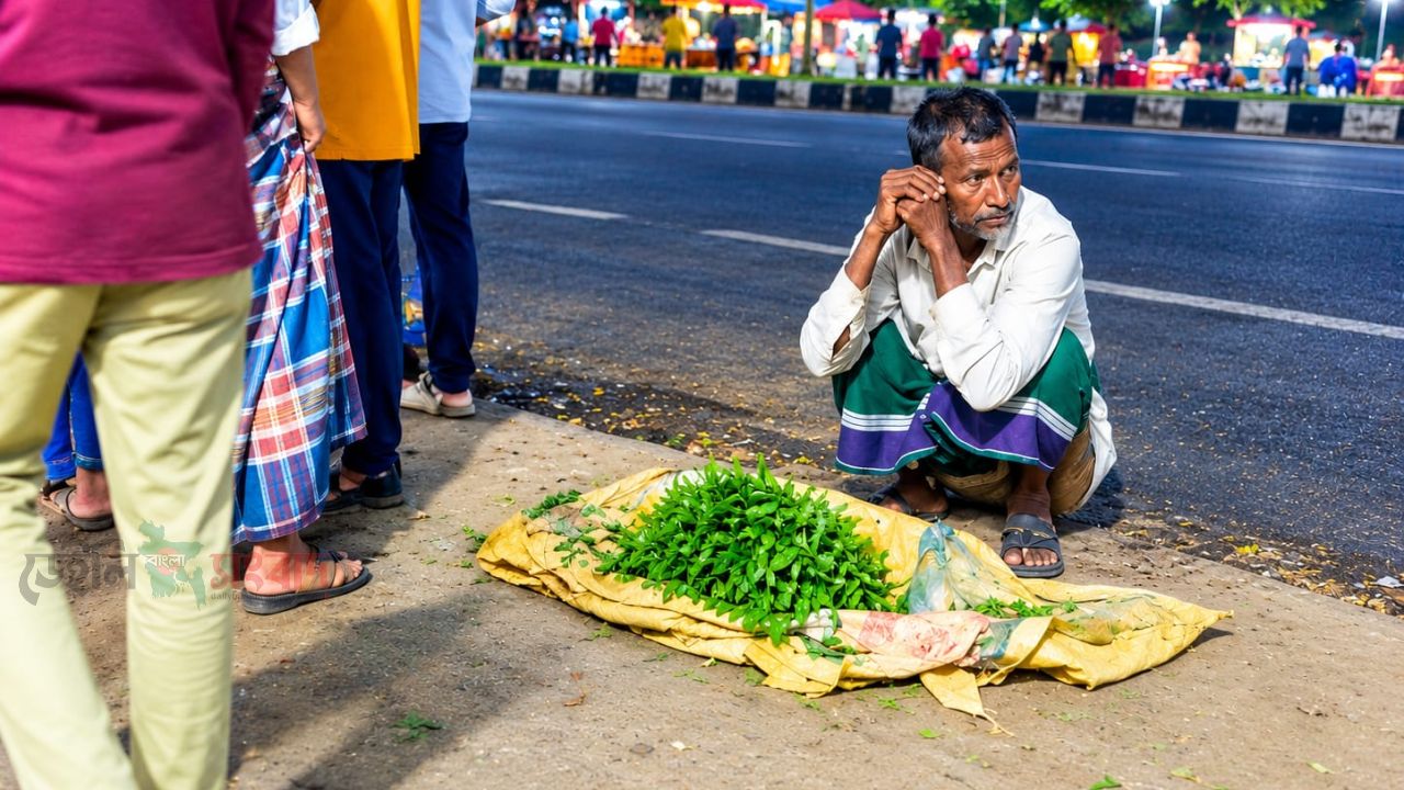 ৪৯ বছরের শাক বিক্রির জীবন, আজ রাস্তার পাশে ক্রেতার অপেক্ষায় অসহায় বিক্রেতা
