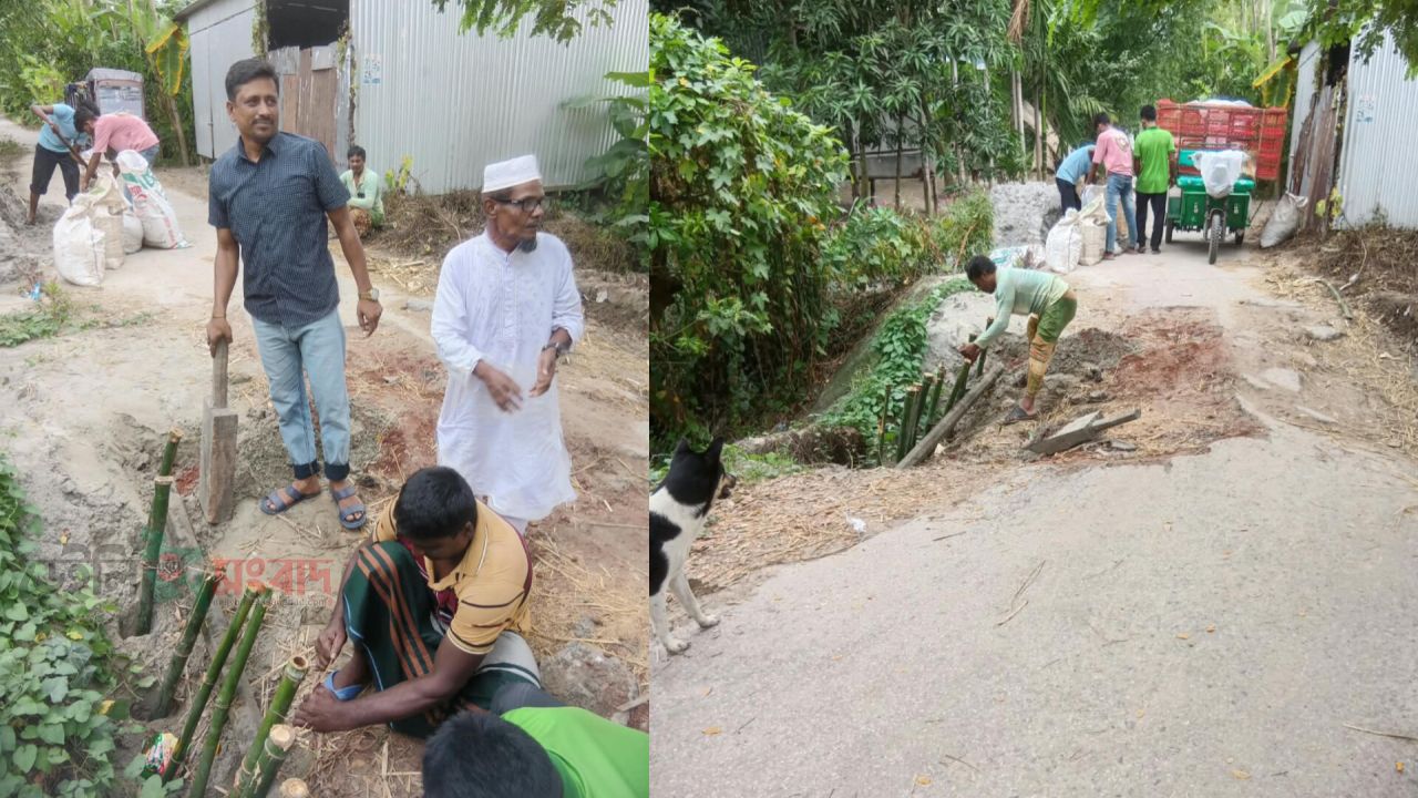 হরিরামপুরে নিজ অর্থায়নে স্বেচ্ছায় রাস্তা সংস্কার করলেন মেম্বার পদপ্রার্থী বিল্টু খন্দকার।